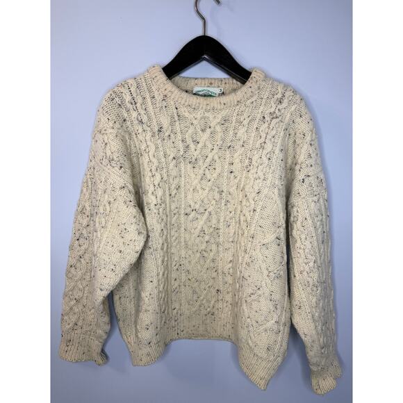 Aran Crafts Men's M Wool Cable Knit Fisherman Crew Neck Sweater Cream - Picture 4 of 9